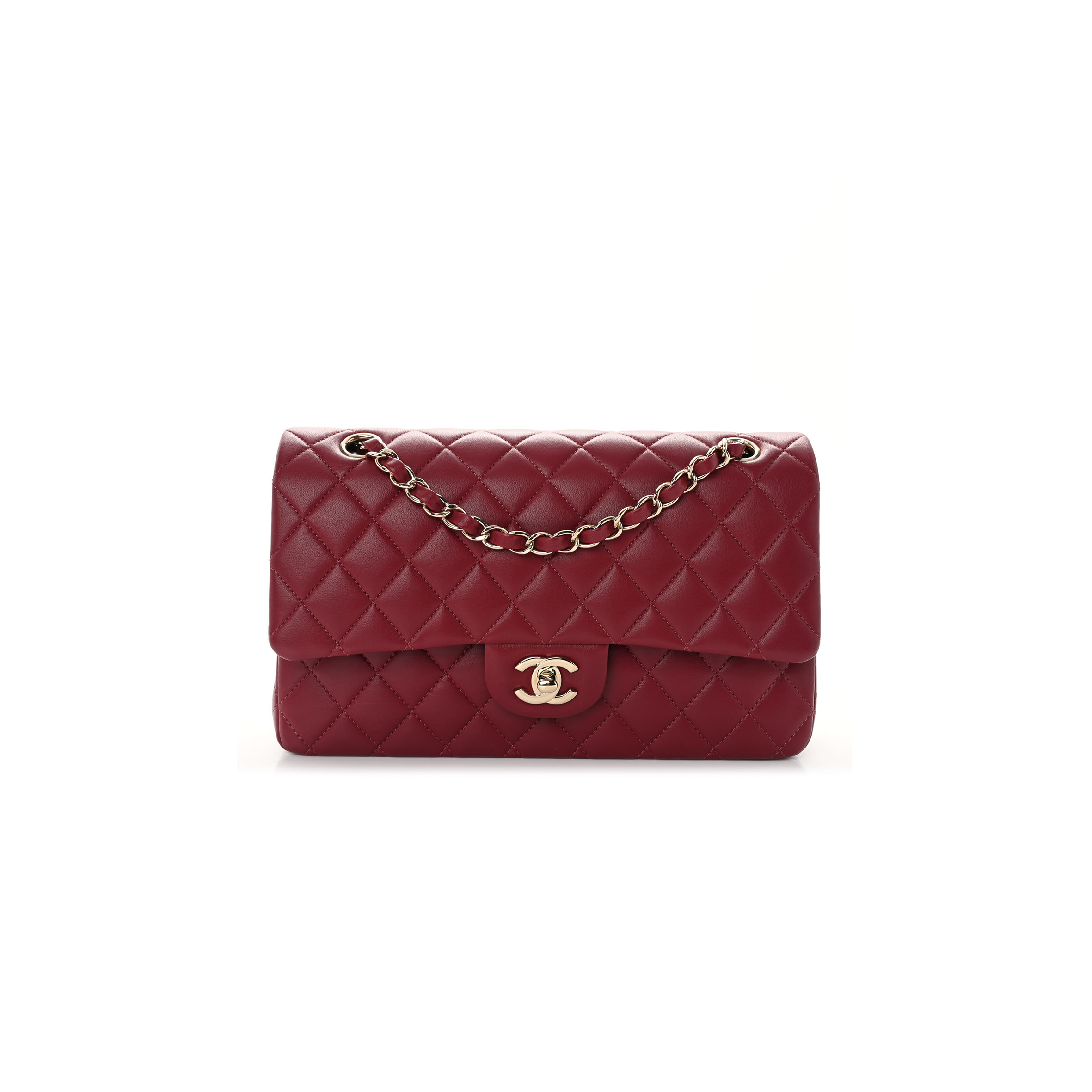 Ch*el calfskin quilted medium double flap dark red rose gold hardware (25*15*6cm)